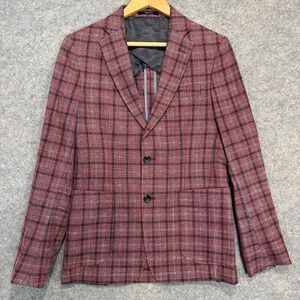 1901 Wool Silk Linen Sport Coat Jacket Mens 36R Unstructured Extra Trim Fit Red